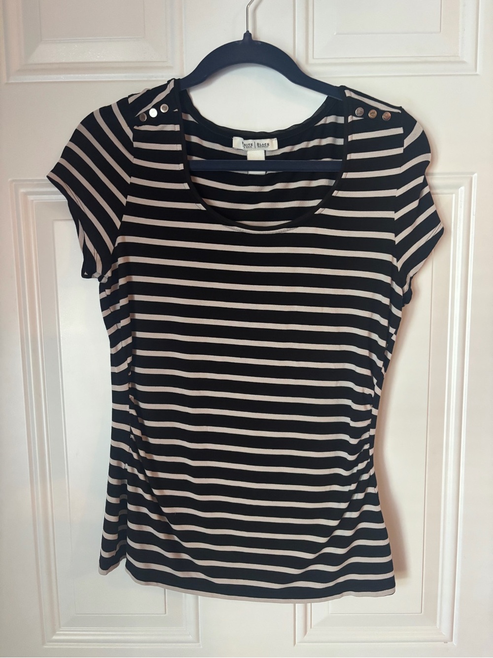 White House Black Market Black and White Striped Short Sleeve Top